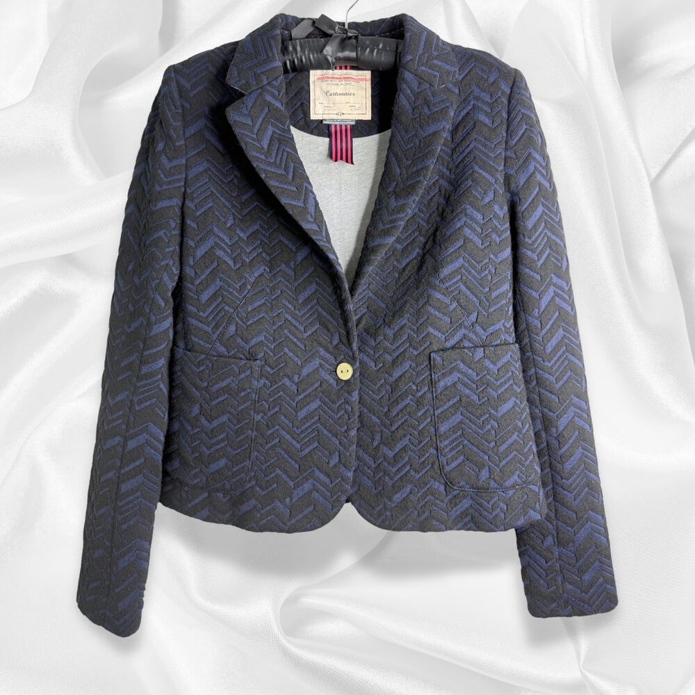 Anthropologie Cartonnier Chevron Blazer | Noir/Deep Navy Luxe Textured Size 6